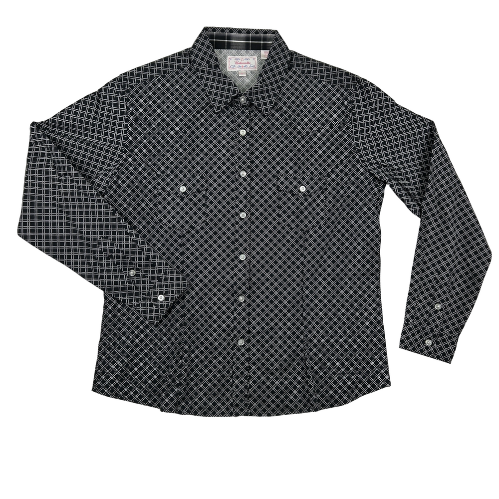 Panhandle Slim Western Shirt Womens Large Black Geometric Pearl Snap Cowboy